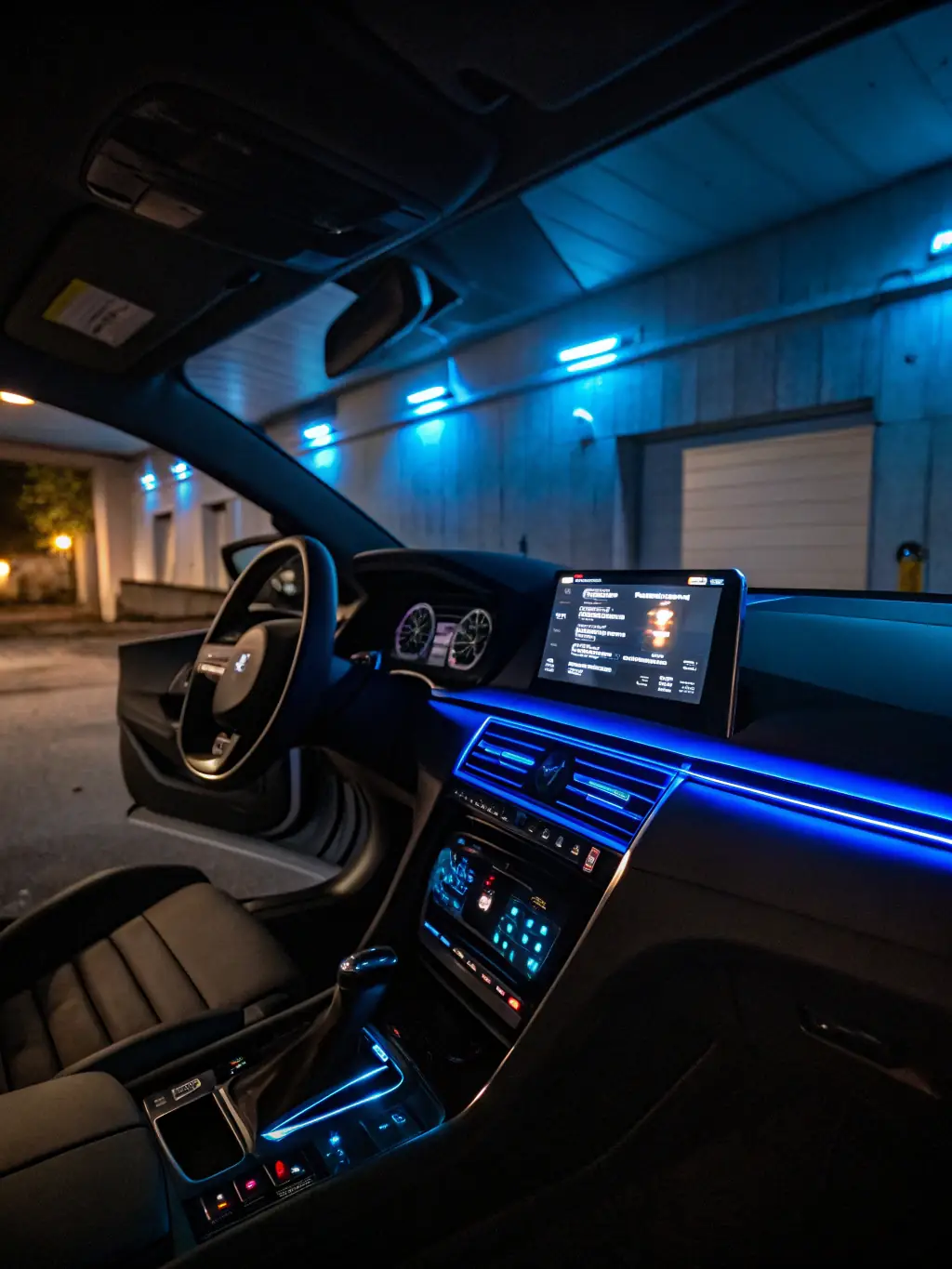 An image of a modern car dashboard with a high-end audio system, emphasizing the integration of technology and sound quality.